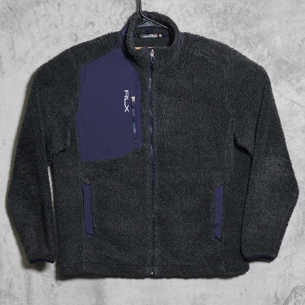 RLX Ralph Lauren Jacket‎ Mens Medium Gray Purple Sherpa Hi Pile Fleece Casual